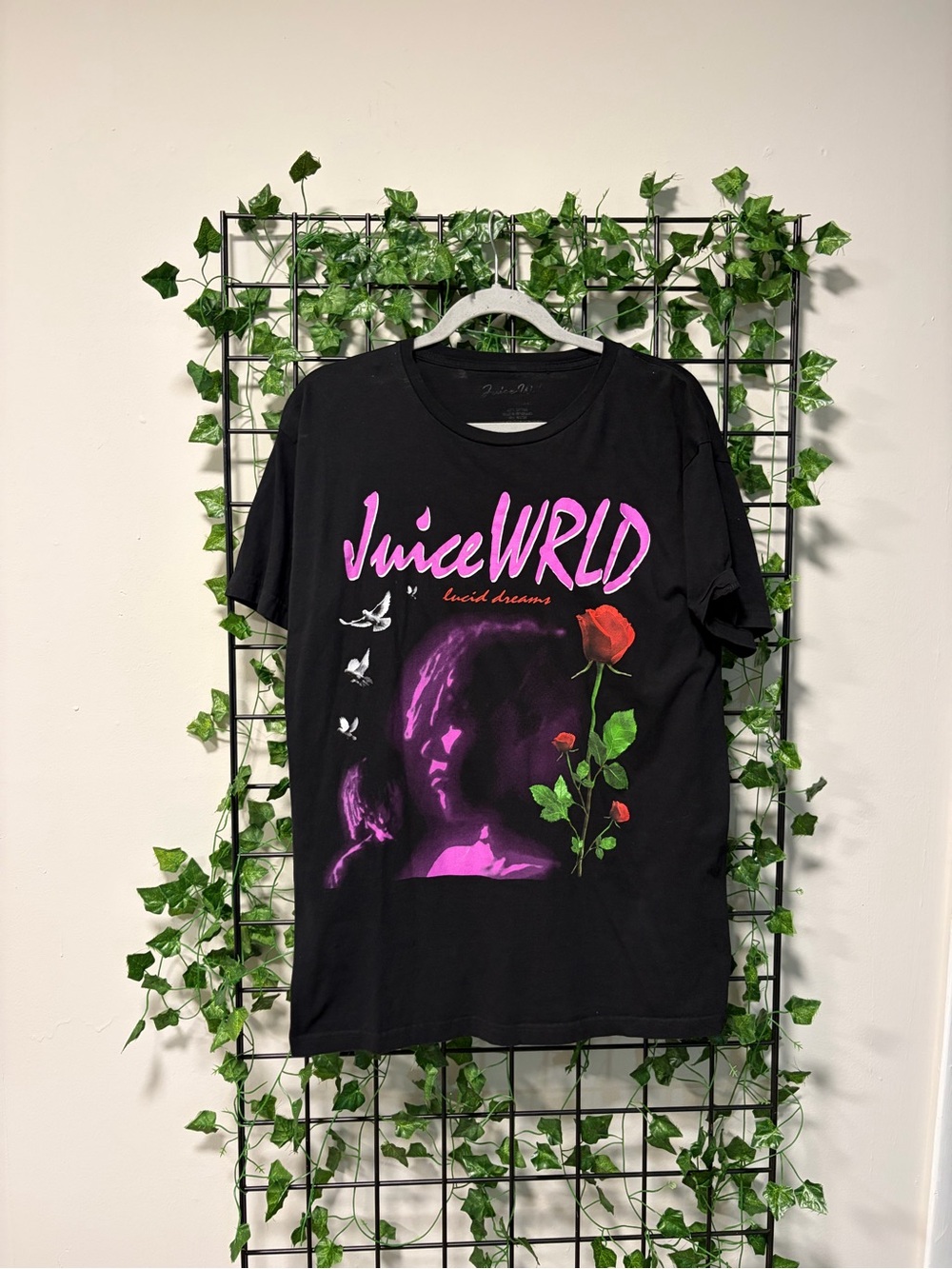 Juice WRLD Black Graphic Tee with Pink Print
